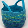 Large Blue Felt Basket with Cord Grab Handles