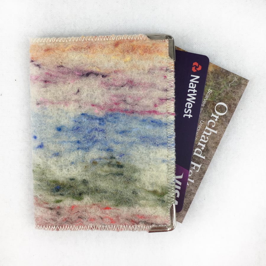 Multicoloured tweed effect bank card wallet with RFID protection