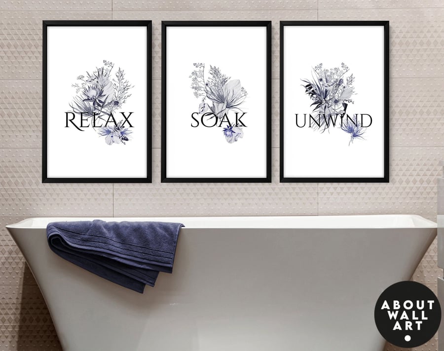 Spa Bathroom Art, Botanical Bathroom, Plant Print Set of 3, Bohemian Decor, Rela