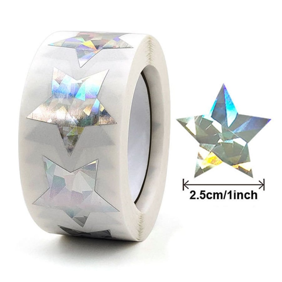 500 PCS Holographic Silver Broken Glass Design Star Self Adhesive Sticker Roll (