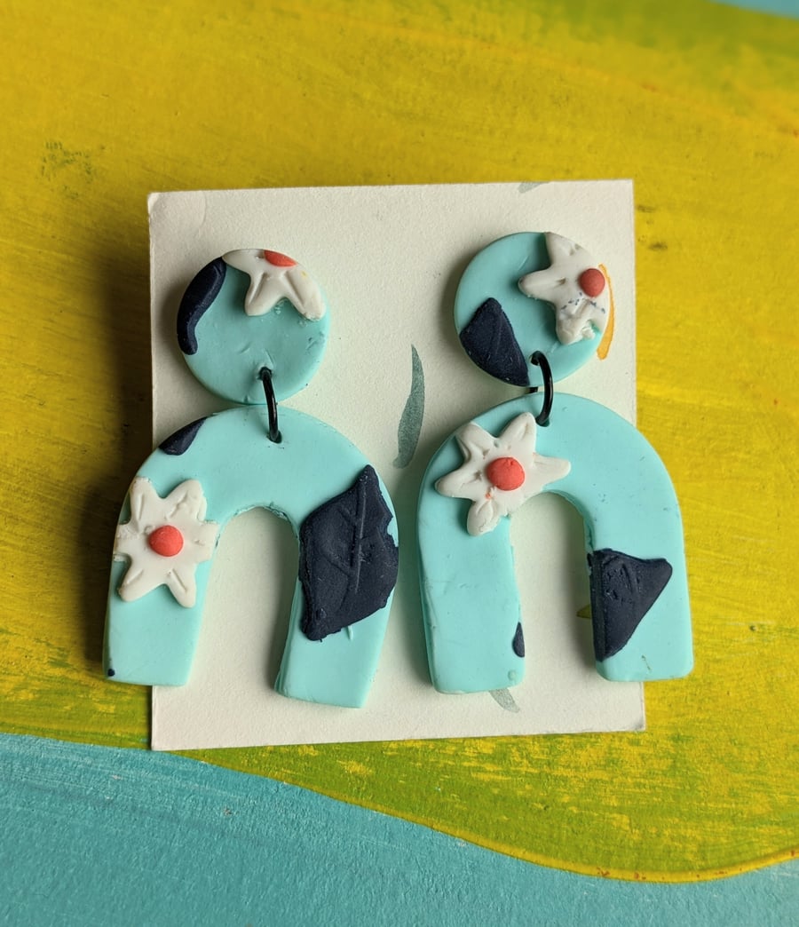 Bold and Beautiful Floral Pale Blue Statement Earrings