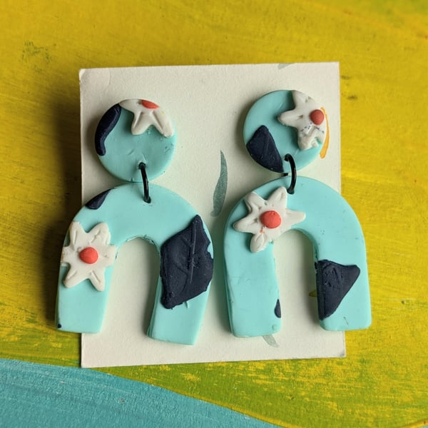 Bold and Beautiful Floral Pale Blue Statement Earrings