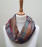 Sari silk and tweed double sided infinity scarf - snood. Shades of peach, turquo - Image 4