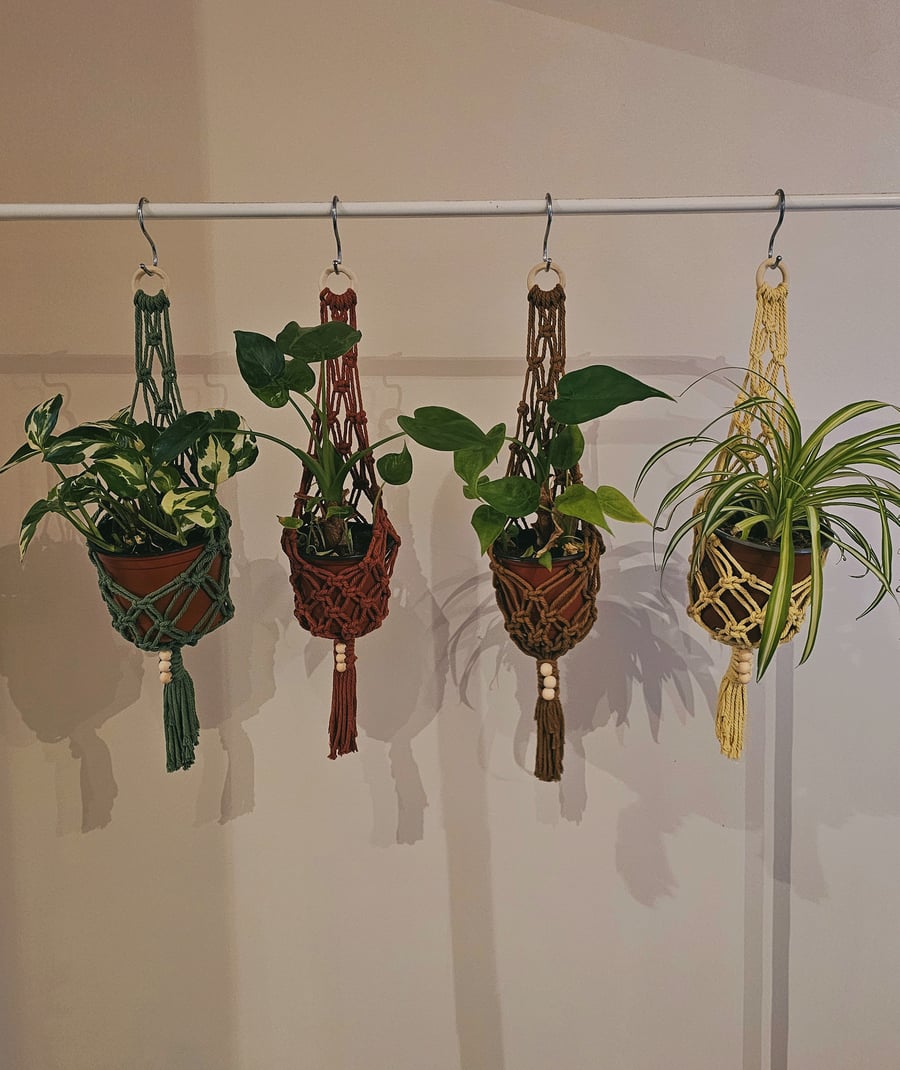 Handmade Macrame Plant Hanger – 50cm Cotton in Earthy Pastel Colours