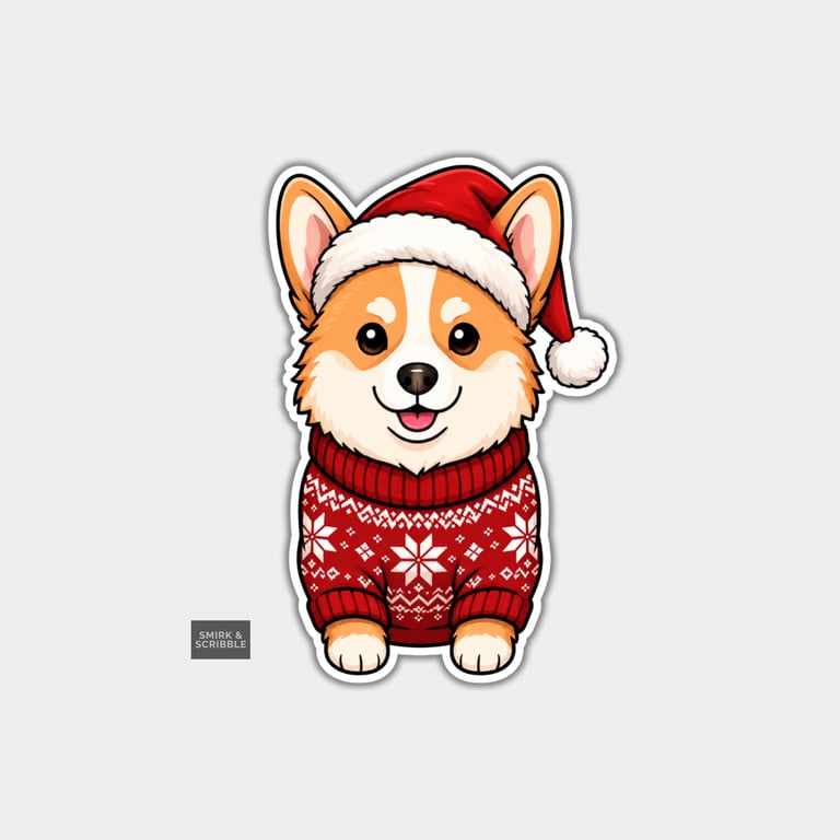 Funny Christmas Sticker Vinyl Xmas Decal For Adults - Cute Corgi Dog