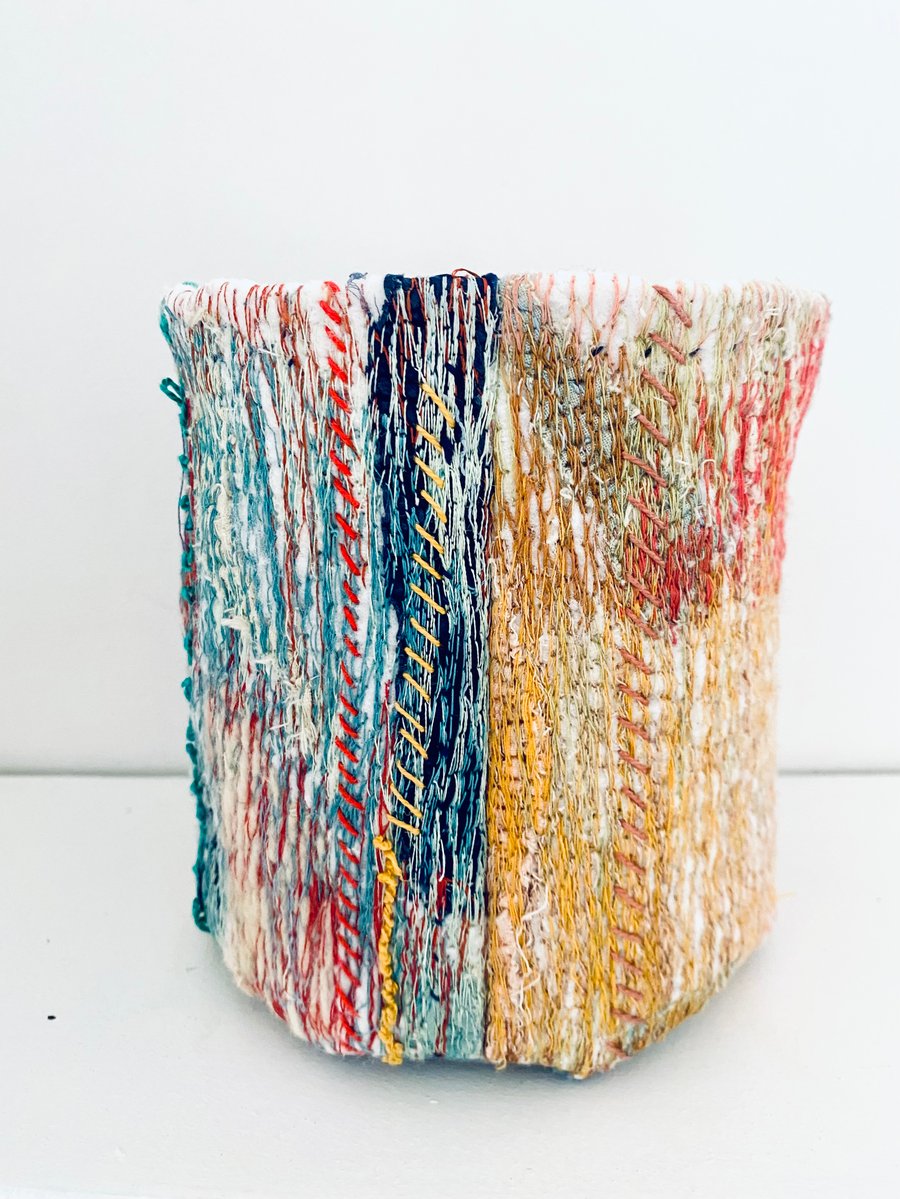 Recycled fabric vessel, textile plant holder, 