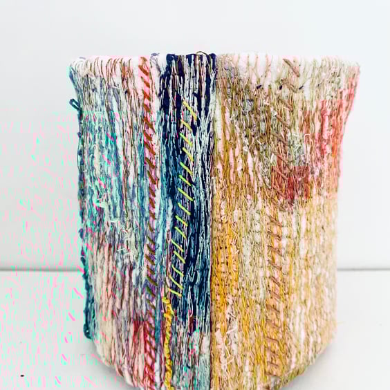 Recycled fabric vessel, textile plant holder, 