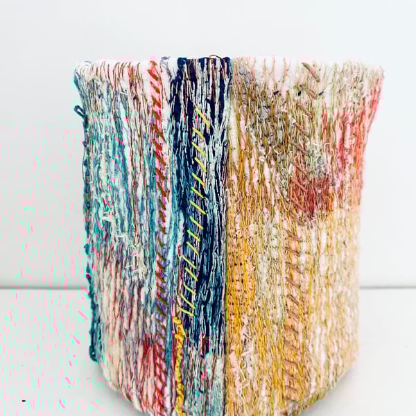 Recycled fabric vessel, textile plant holder, 