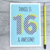 Personalised boys, teen birthday card, Graphic teenage age card