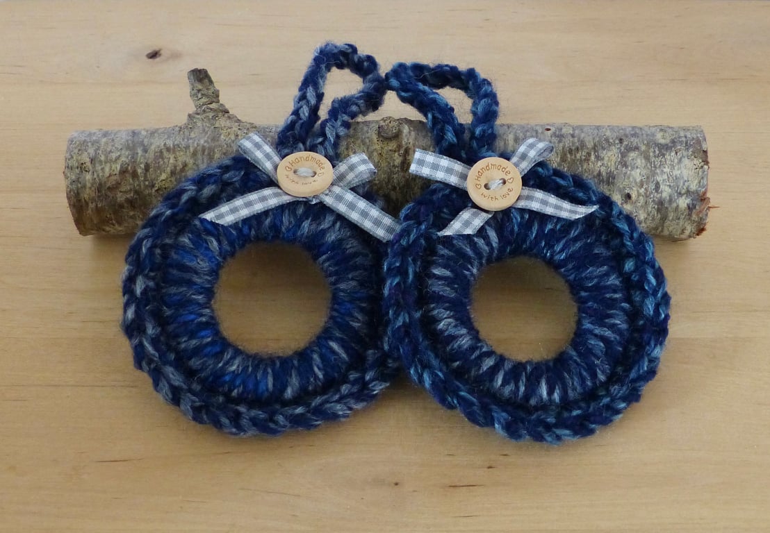 Two Crocheted Hanging Wreath Decorations