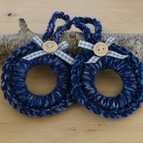 Two Crocheted Hanging Wreath Decorations