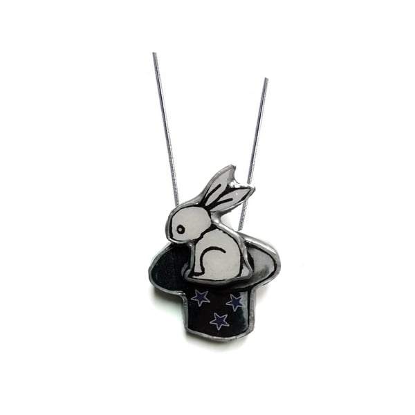Wonderfully Whimsical Magic Rabbit in a Top Hat Necklace by EllyMental Jewellery
