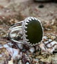 Olive Green Statement Sea Glass and Sterling Silver Ring- Size M  - 1076