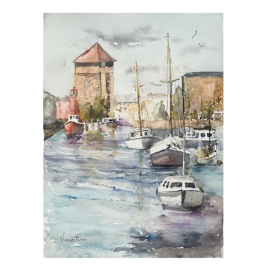 Marina Early Summer Evening, original watercolour painting