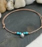 Adjustable cotton cord anklet with turquoise beads and shell charm - Image 2