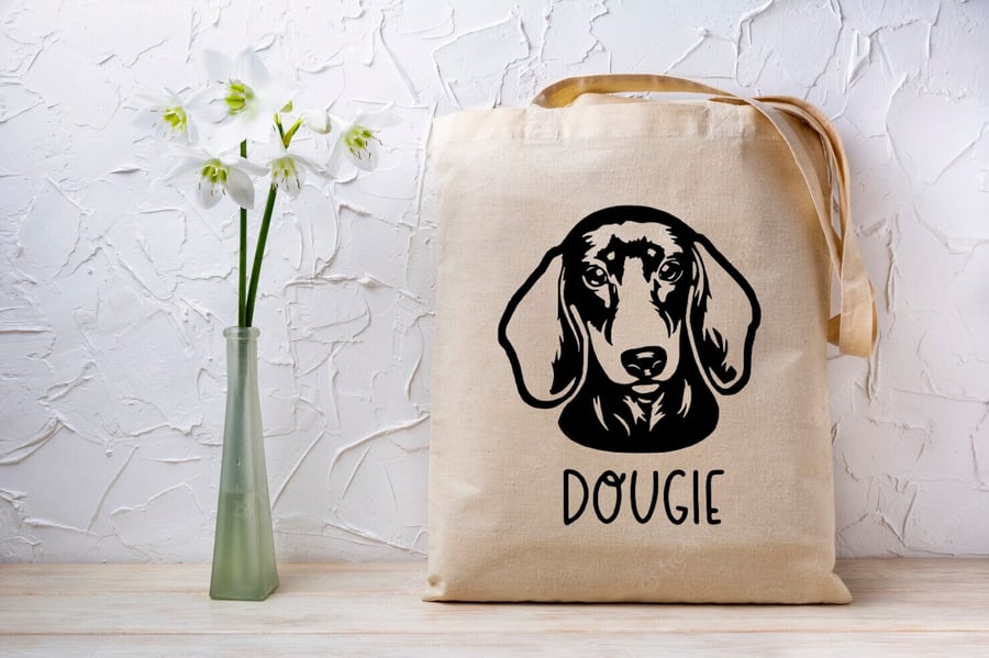 Dachshund dog lover tote bag, Personalised sausage dog tote bag eco friendly 