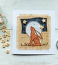 Handmade Moongazing Hare Card with Freemotion Sewn Applique