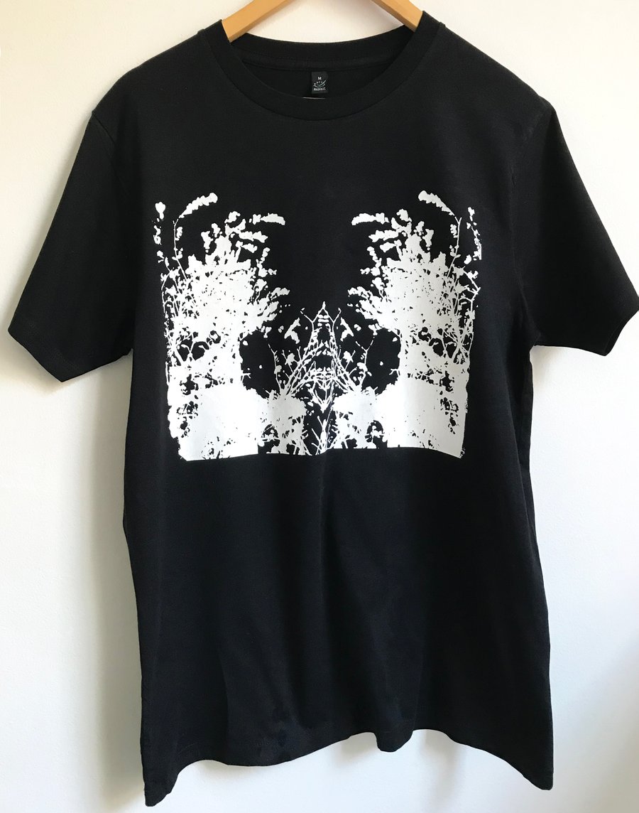Stormy Trees unisex black and white organic cotton hand printed T shirt 
