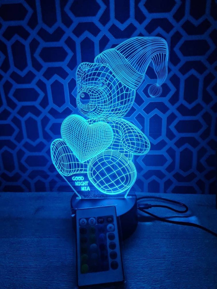 Personalised 3D Bedtime Bear - LED - Baby Shower - Children's Night Light - Illu