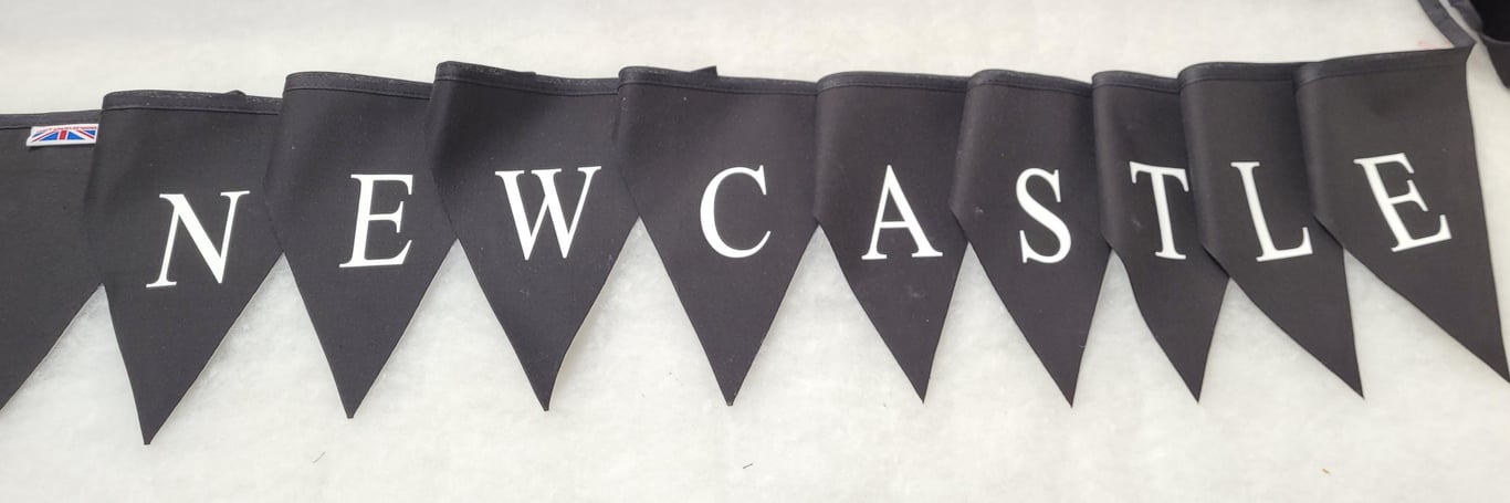 Black fabric bunting with white print - Newcastle united. 5 mtrs