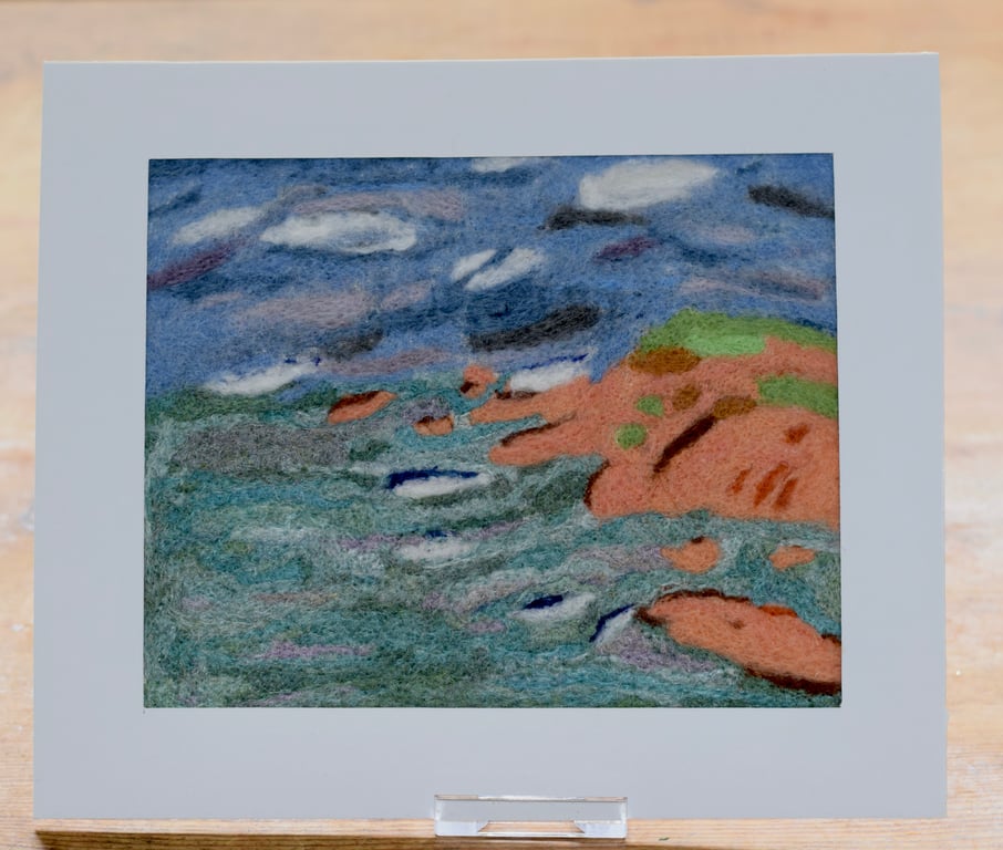 Windy day on the headland felted picture.