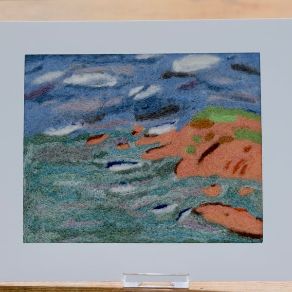Windy day on the headland felted picture.