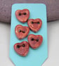 5 Small Heart Shaped Bright Copper Ceramic Buttons - Image 5