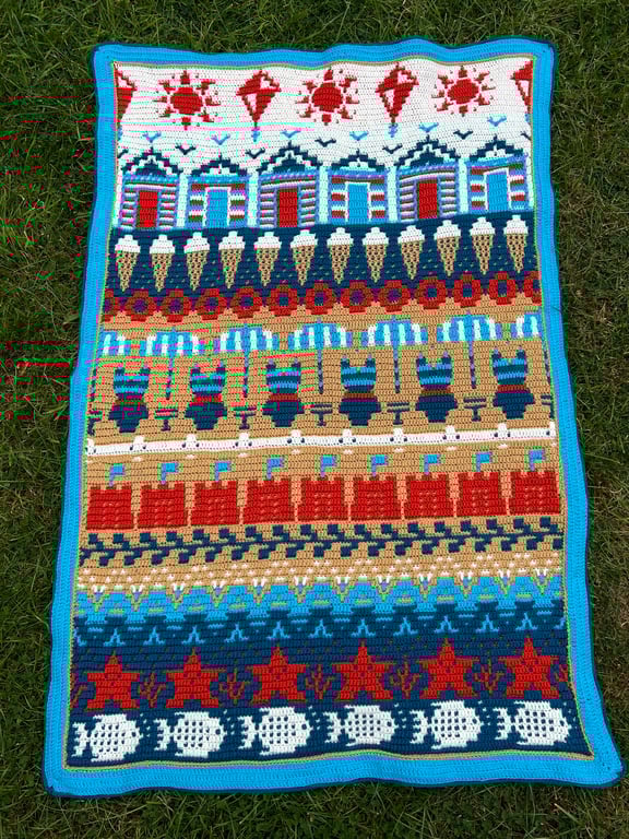 Handmade Mosaic Crochet Blanket Beside the Seaside Coastal Theme