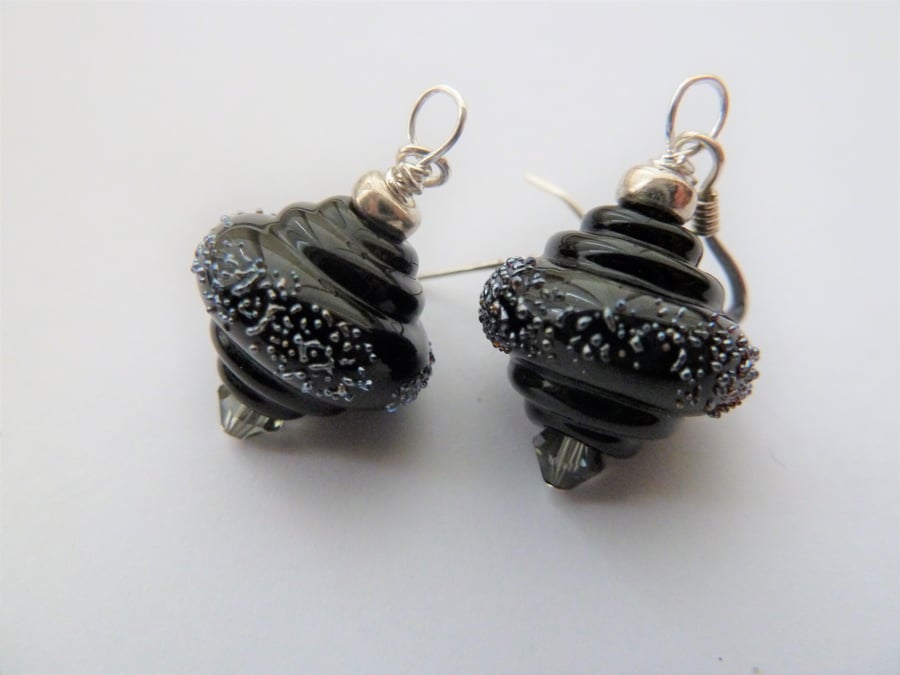 black and silver lampwork earrings