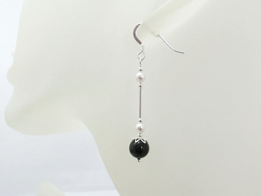 Black & White Pearl Earrings With Sterling Silver Tubes