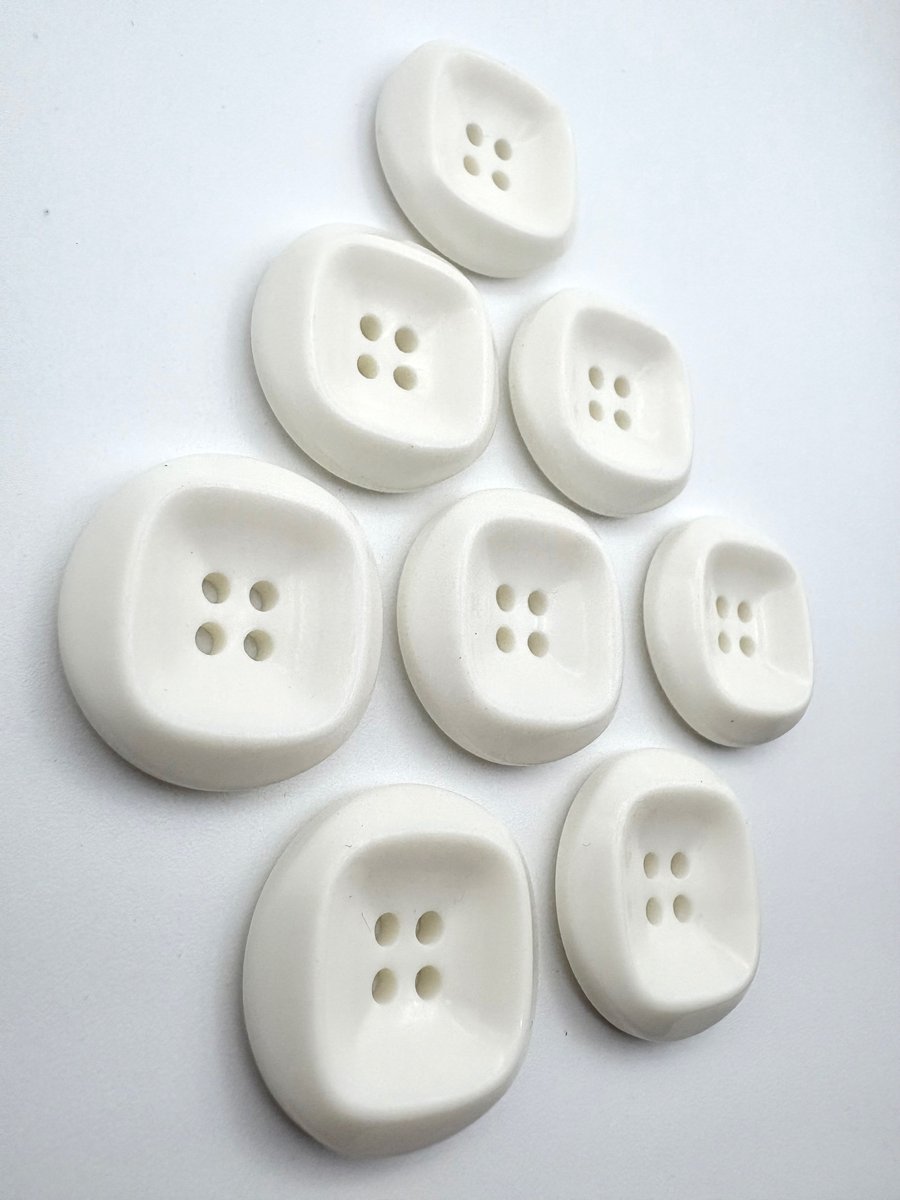8 White Round Dish Buttons with Square Indent, 28mm Wide! Chunky Knits