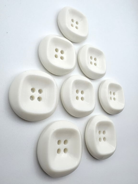8 White Round Dish Buttons with Square Indent, 28mm Wide! Chunky Knits