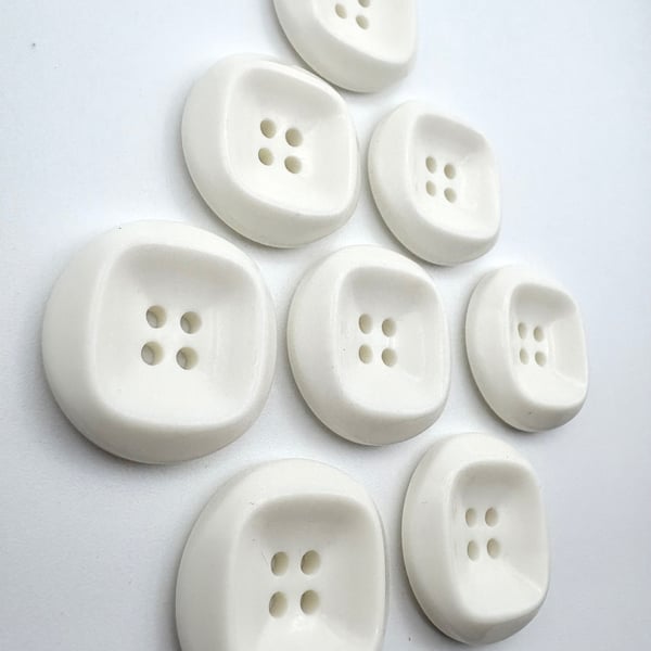 8 White Round Dish Buttons with Square Indent, 28mm Wide! Chunky Knits