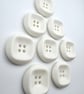 8 White Round Dish Buttons with Square Indent, 28mm Wide! Chunky Knits