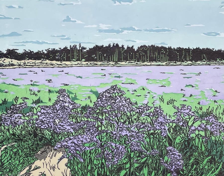 Sea Lavender on Holkham Beach- Limited Edition Lino Print