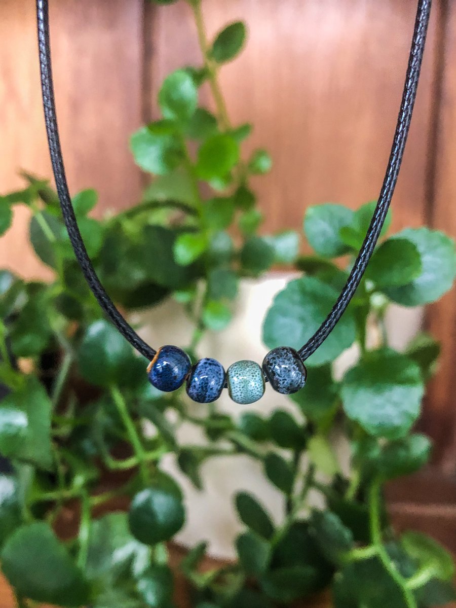 Ceramic Beaded Necklaces - Blue, Dark blue & Black