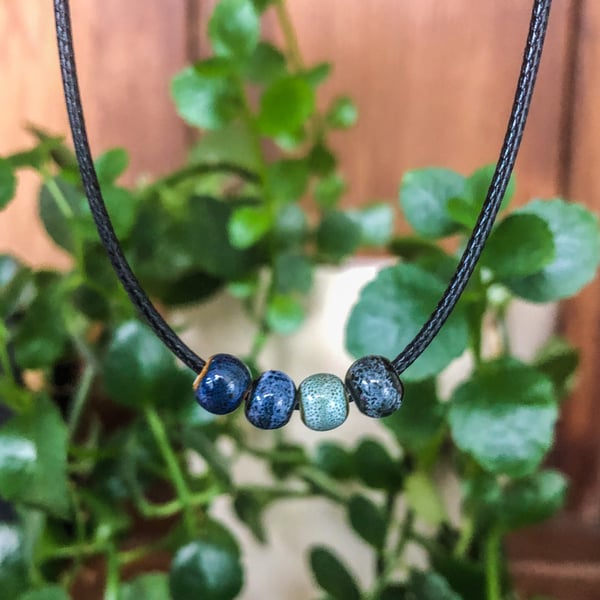 Ceramic Beaded Necklaces - Blue, Dark blue & Black