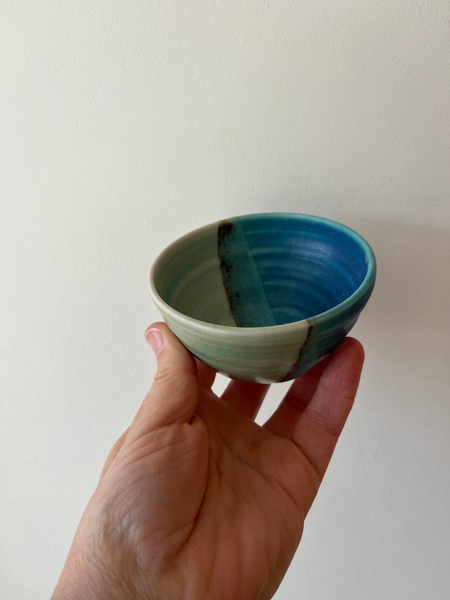 Ceramic handmade olive bowl - glazed in sea colours-blues and turquoise