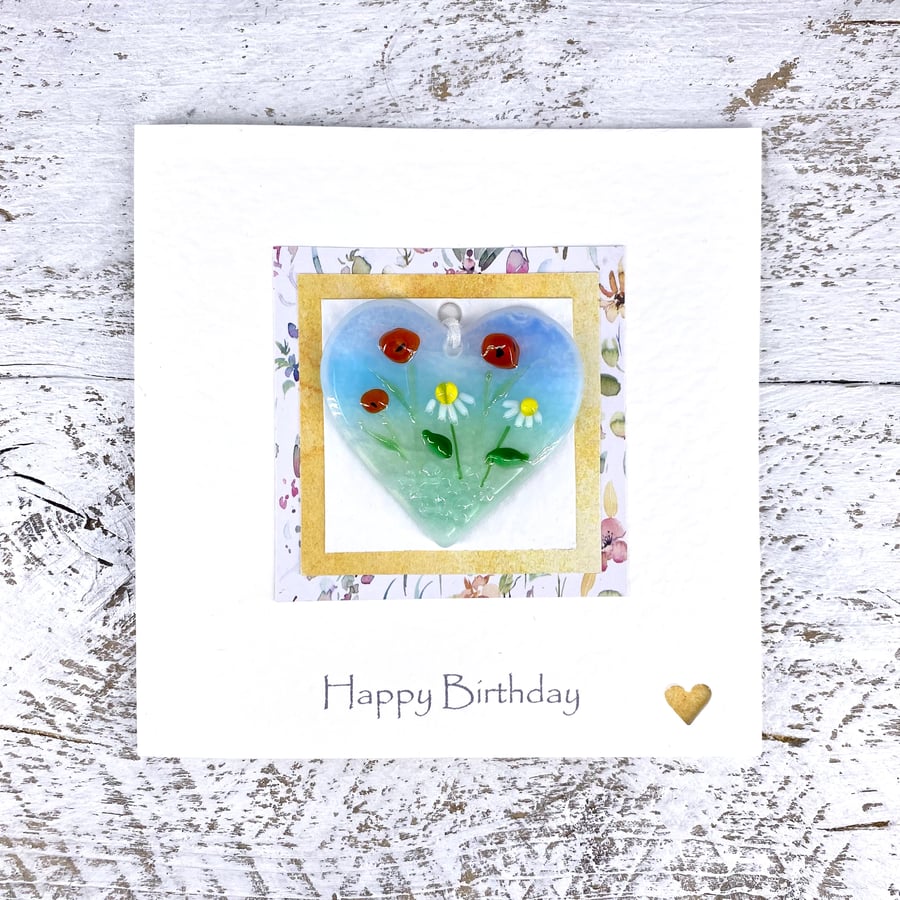 Birthday Day Card with Detachable Glass Meadow Heart