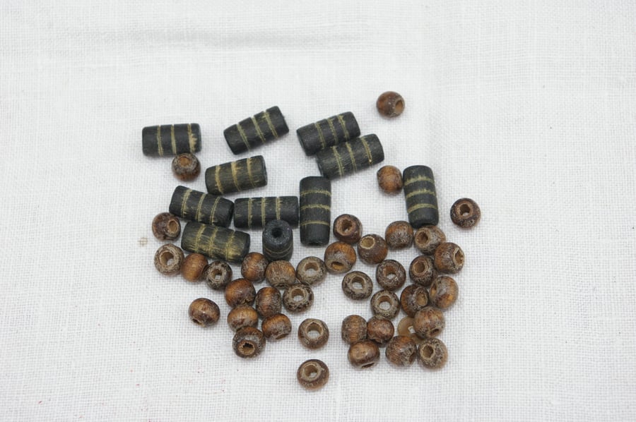 Wood beads black long and small round brown wood beads