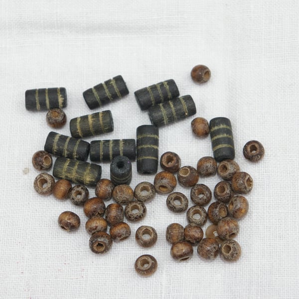 Wood beads black long and small round brown wood beads