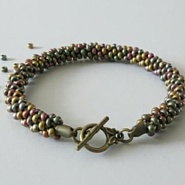 Unisex Multi Colour Bronzed Woven Kumihimo Seed Bead Fashion Bracelet