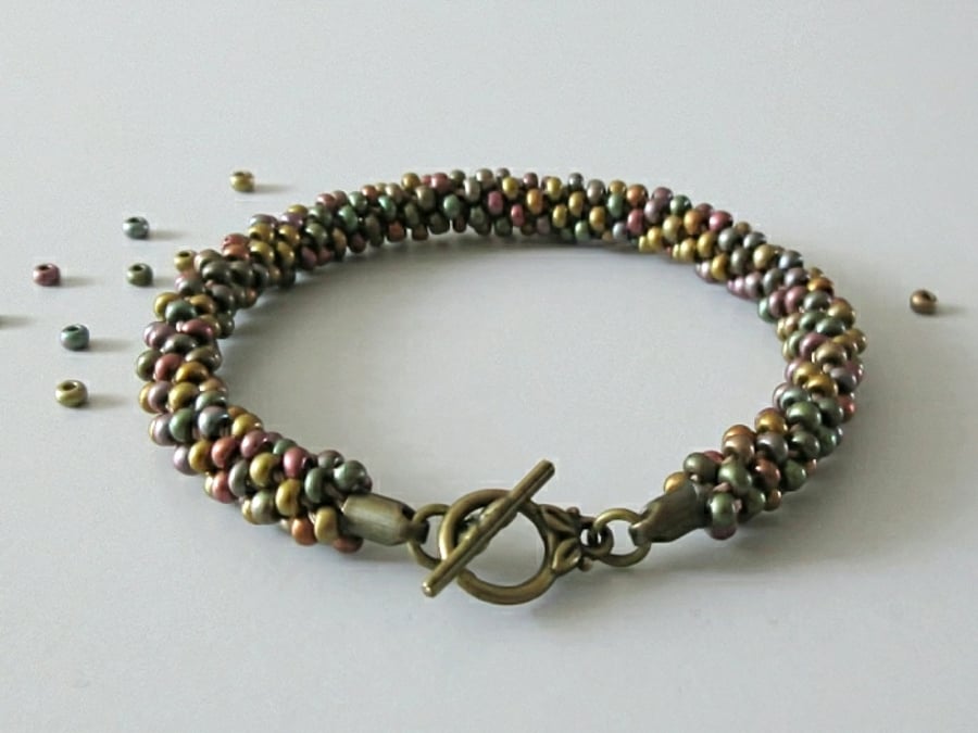 Unisex Multi Colour Bronzed Woven Kumihimo Seed Beads Fashion Bracelet