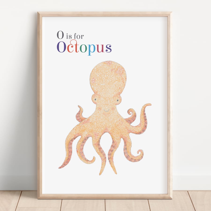 Octopus art print: Nautical nursery decor, Ocean wall art, Kids sea theme print
