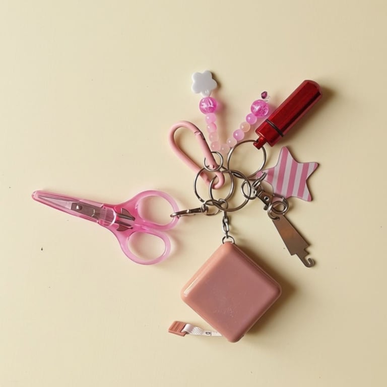 Needlework Accessory Key Fob with Scissors, Needle Case & Threader