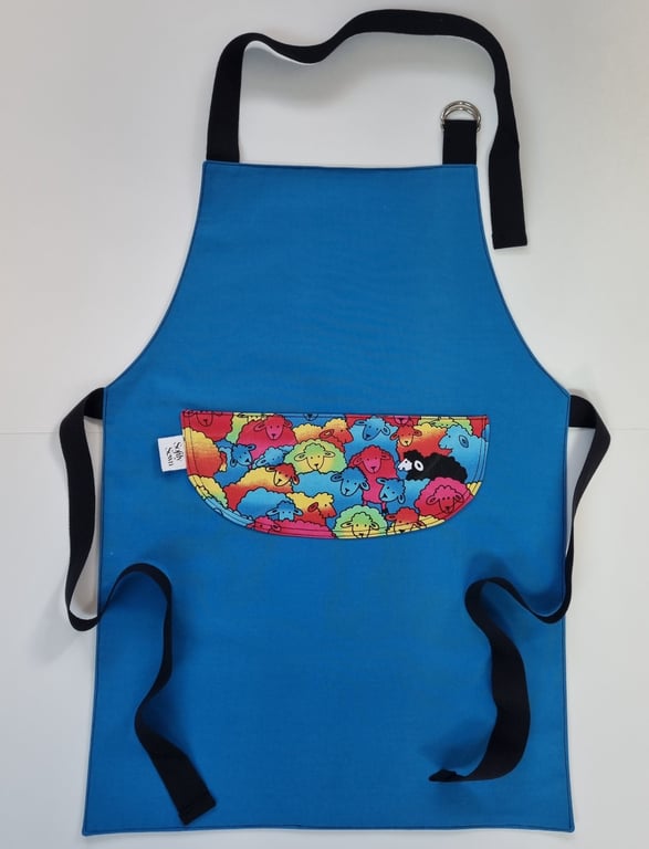 Handmade Children's Apron - blue with sheep pocket