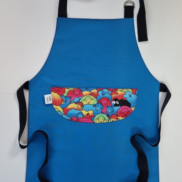 Handmade Children's Apron - blue with sheep pocket