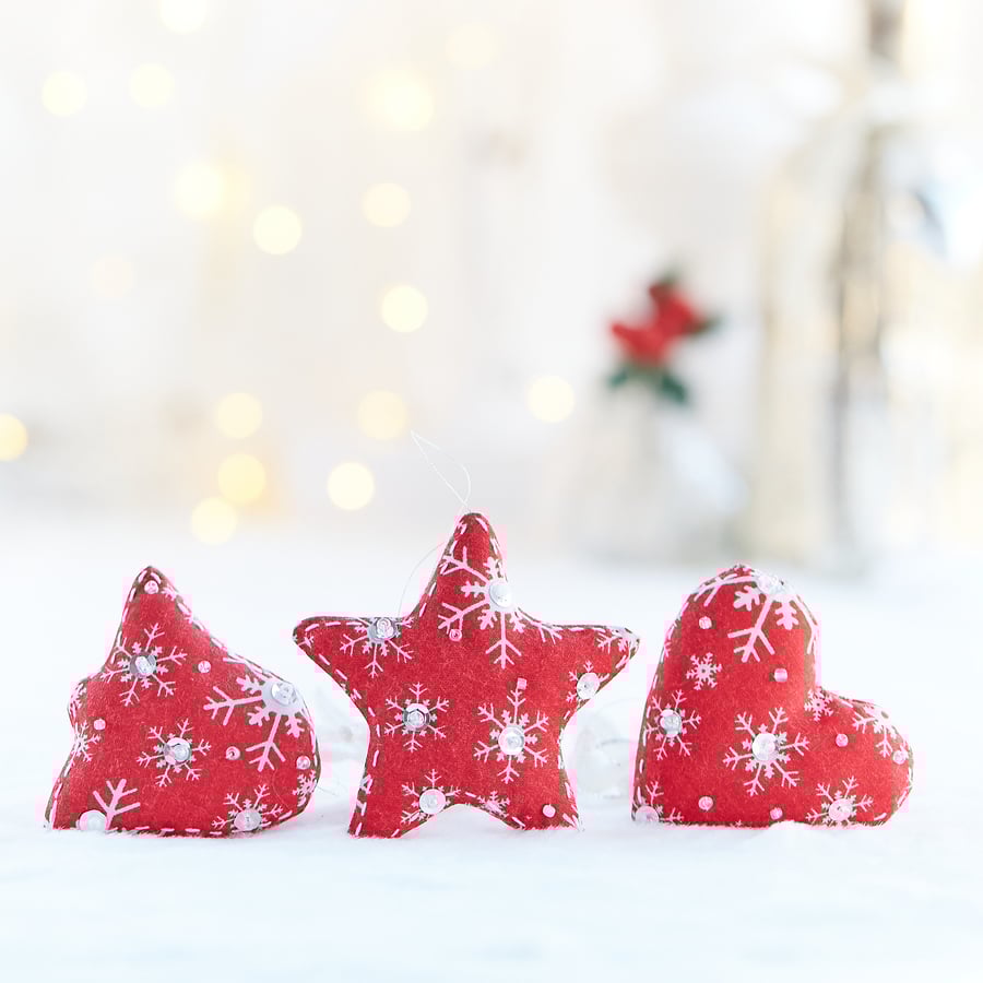 Set of 3 Christmas decorations, handcrafted traditional Christmas ornaments
