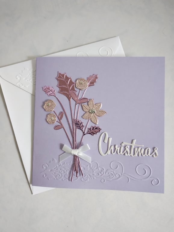 A Winter Posy Christmas Card in Pink and Lilac