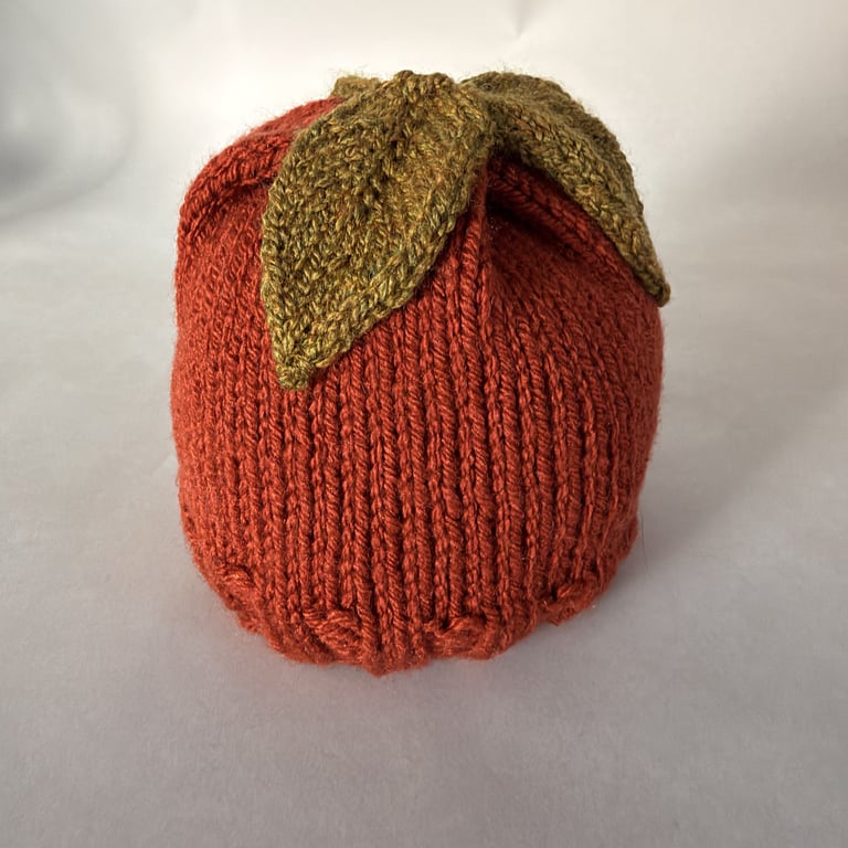 Children's hand knitted beanie with leaf decoration